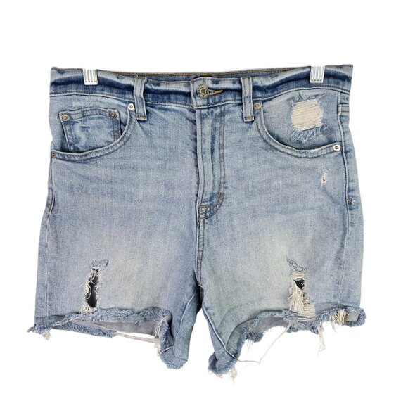 Womens Gap Distressed Blue Denim Shorts Light Wash Raw Hem 5" Inseam Size 28 - Picture 1 of 9